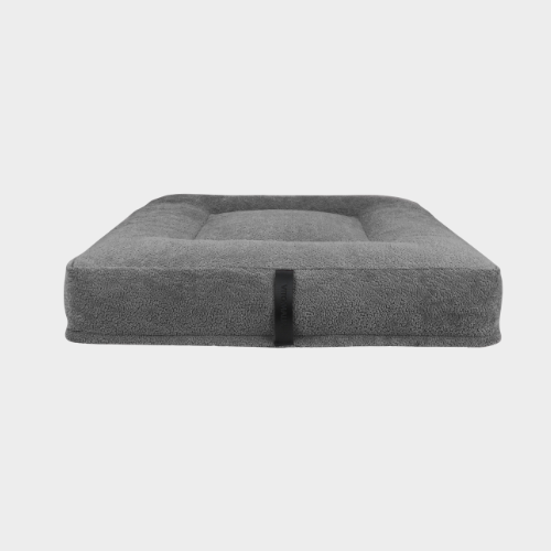 Square ergonomic dog cushion - RePET Teddy in grey