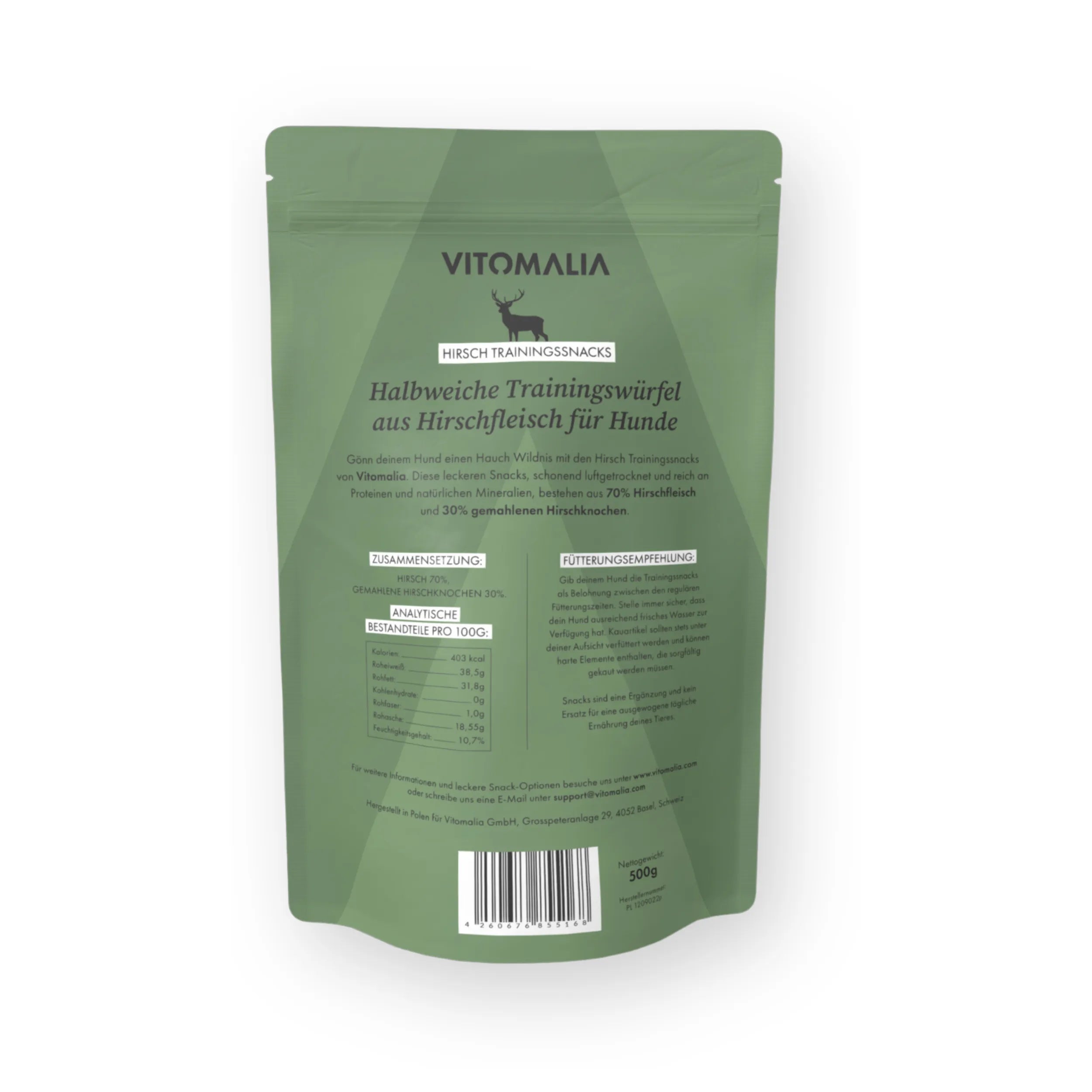 16er Trainingssnacks Bundle: Rind, Huhn, Kaninchen, Lamm, Ente, Wildschwein, Pferd & Hirsch – Gesamtgewicht 8kg (18x500g) - Vitomalia - Trainingssnacks