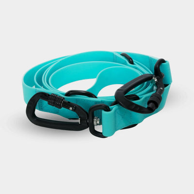 Water leash 3-way adjustable with safety carabiner turquoise