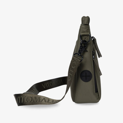 Multifunktionale Gassitasche für Hundebesitzer als Umhängetasche in Khaki: Waschbare Leckerlifächer, Kotbeutelspender & Leinenbefestigung - Vitomalia - Gassitasche