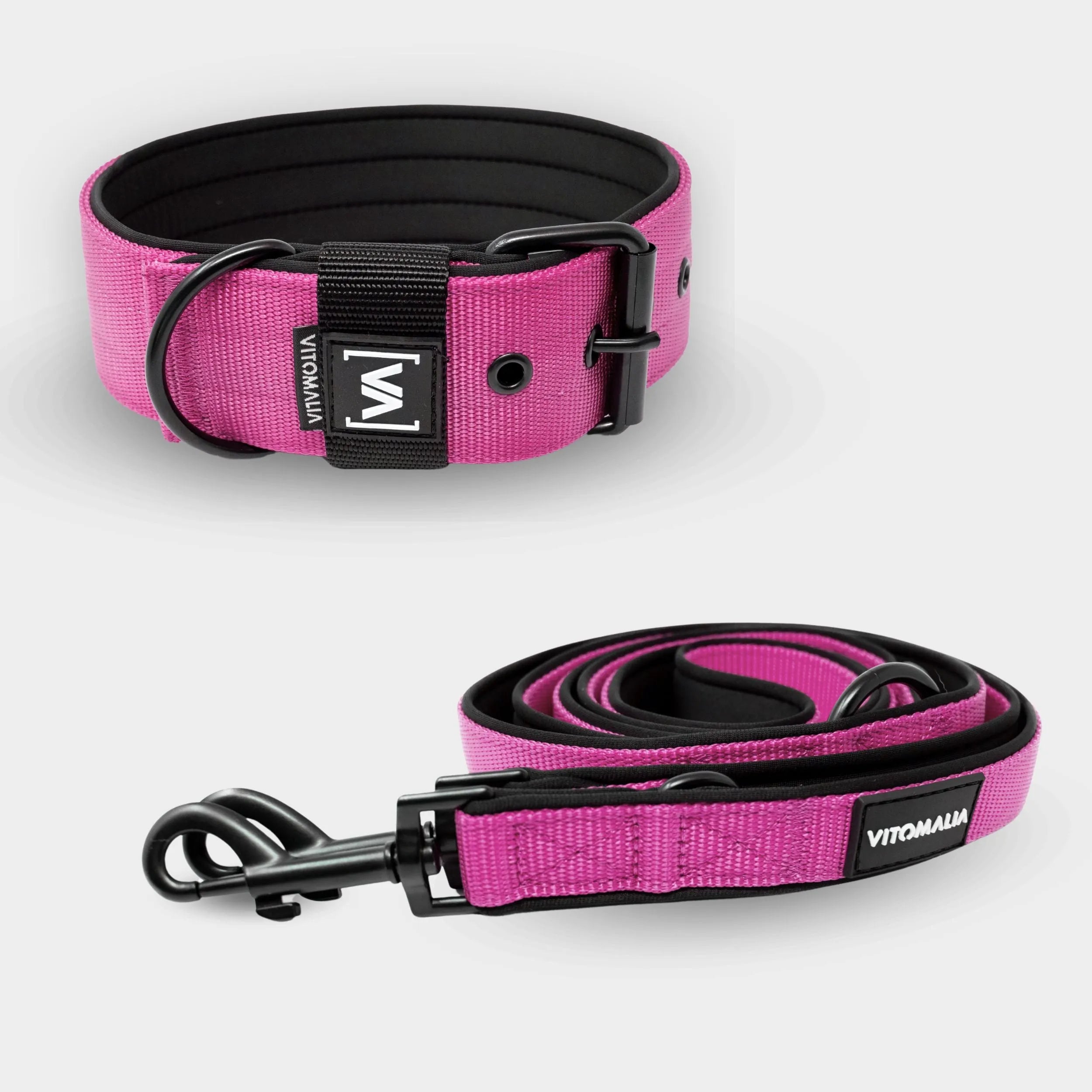 Bundle Classic Nero Edition Pink Set - Collare + Guinzaglio per cane triplo regolabile da 2,2 m Guinzaglio per cane