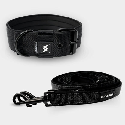 Bundle Classic Nero Edition Noir Set - Collier + 2,2m triple Laisse pour chien réglable Laisse pour chien
