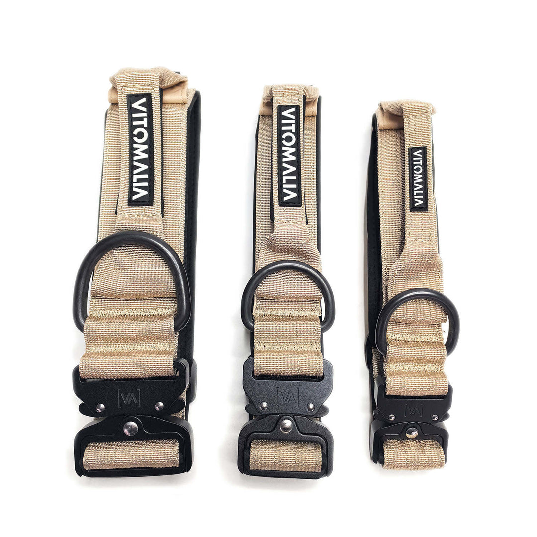 Taktisches Hundehalsband mit belastbarer Schnalle & Magnet Handgriff - Beige - Vitomalia - Hundehalsband Extreme Edition