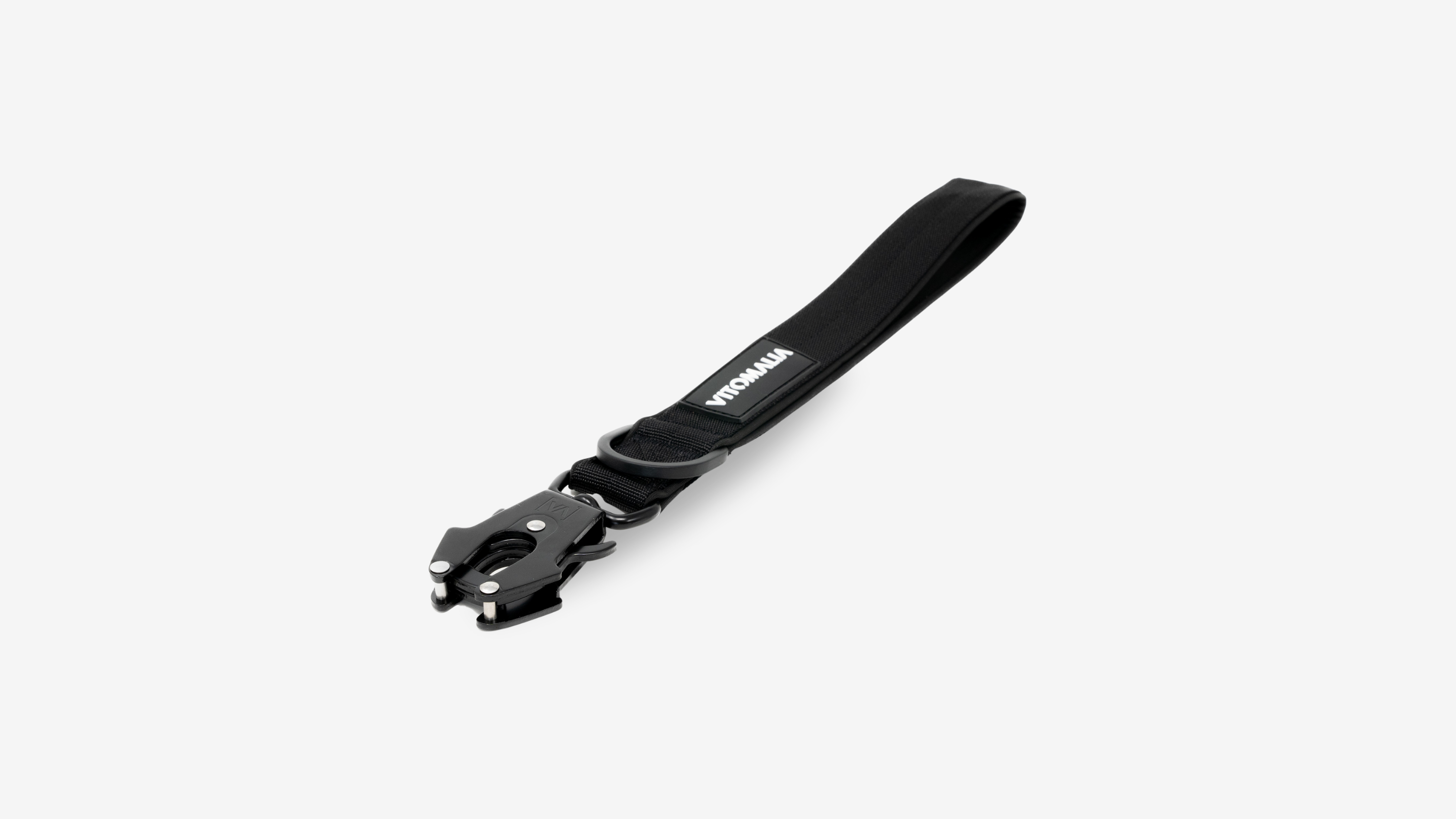 Tactical Short Leash with frog carabiner made of hard aluminium Black