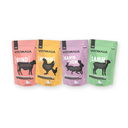 4er Trainingssnacks Bundle: Rind, Huhn, Kaninchen & Lamm – Gesamtgewicht 2kg (4x500g) - Vitomalia - Trainingssnacks