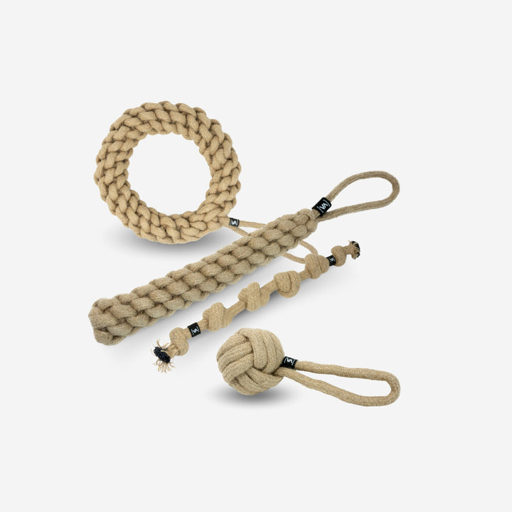 Bundle natural hemp tug & fetch toy for very small dogs - S